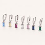 Sterling Silver Geometric Zirconia Hoop Earrings detail view