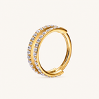 Double Row Crystal Titanium Hoop Earrings - Gold