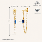 Sterling Silver Multicolor Zirconia Chain Drop Stud Earrings - Gold / Turquoise