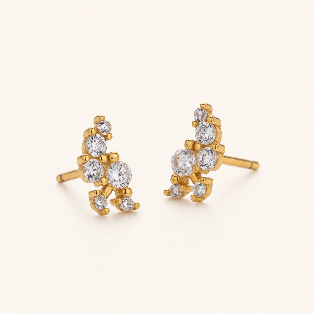 Sterling Silver Oriental Zirconia Stud Earrings detail view