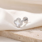 White Shell Clover Titanium Flat Back Earring - image 5