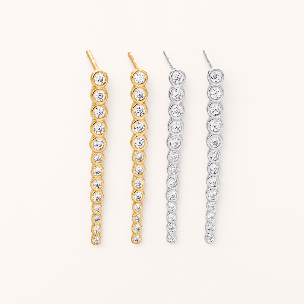 Sterling Silver Zirconia Bar Stud Earrings detail