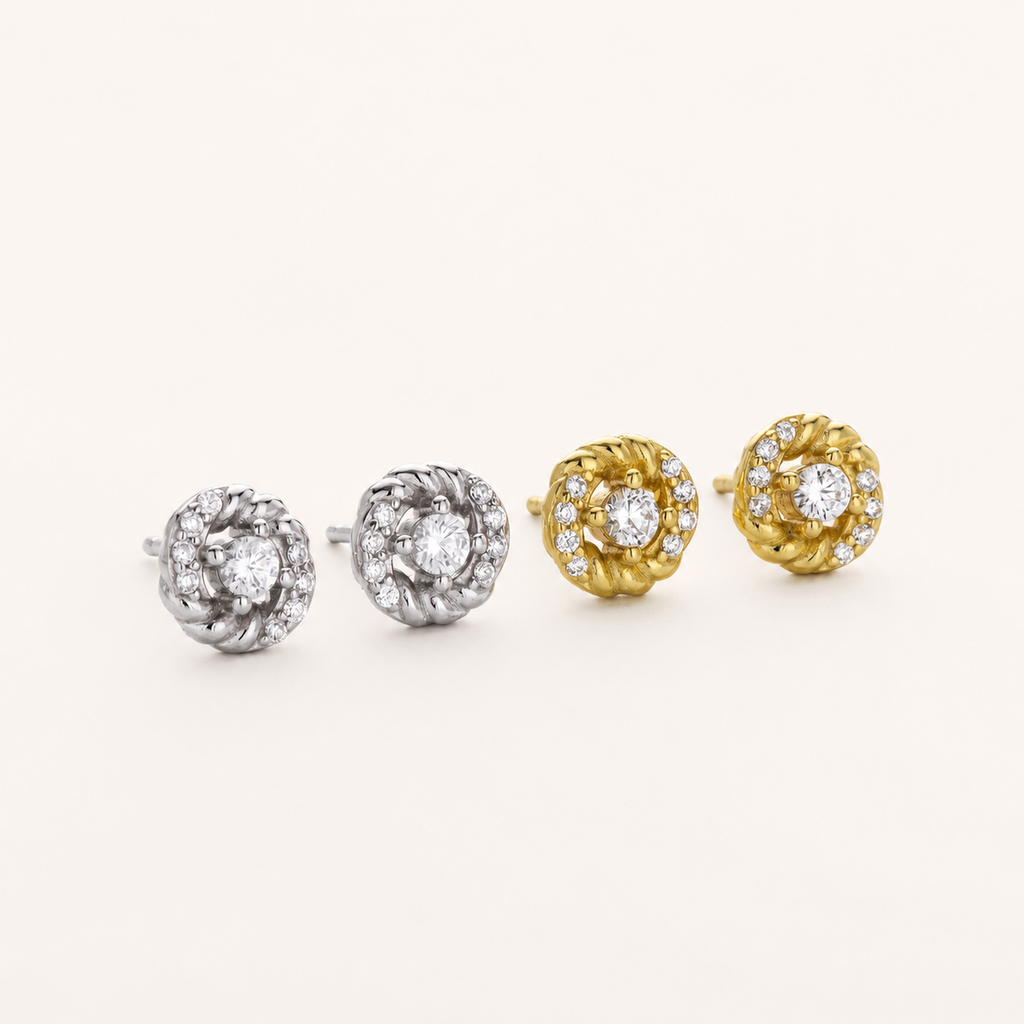 Sterling Silver Zirconia Twist Stud Earrings detail