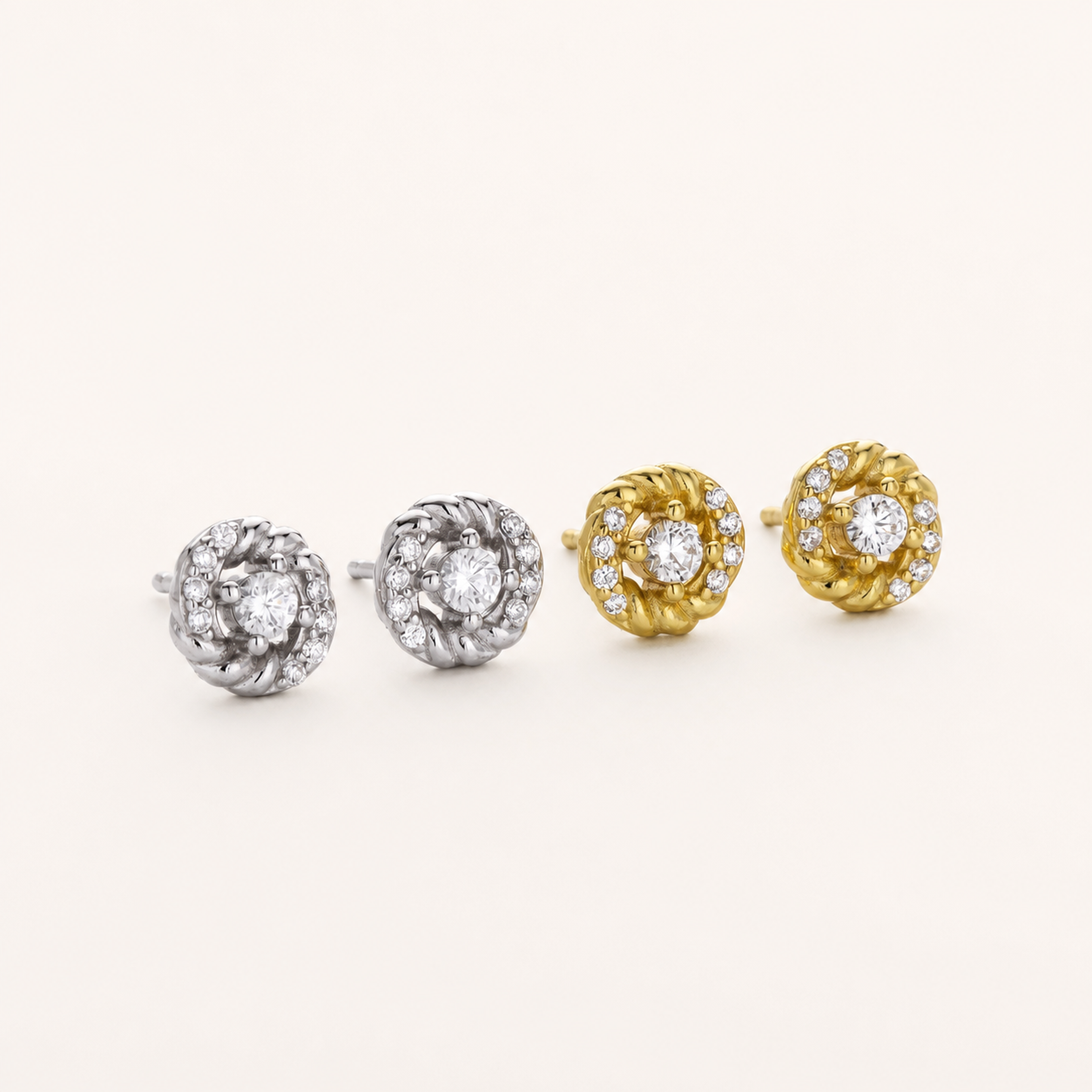 Sterling Silver Zirconia Twist Stud Earrings detail