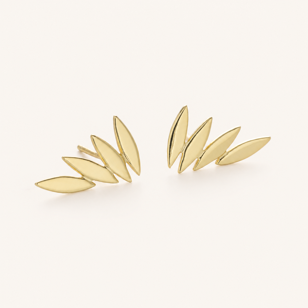 Sterling Silver Leaf Stud Earrings detail view