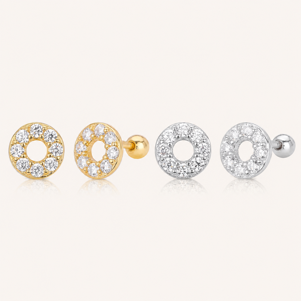 Sterling Silver Twisted Zirconia Circle Flat Back Earrings