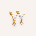 Sterling Silver Zirconia Heart Drop Flat Back Earrings detail