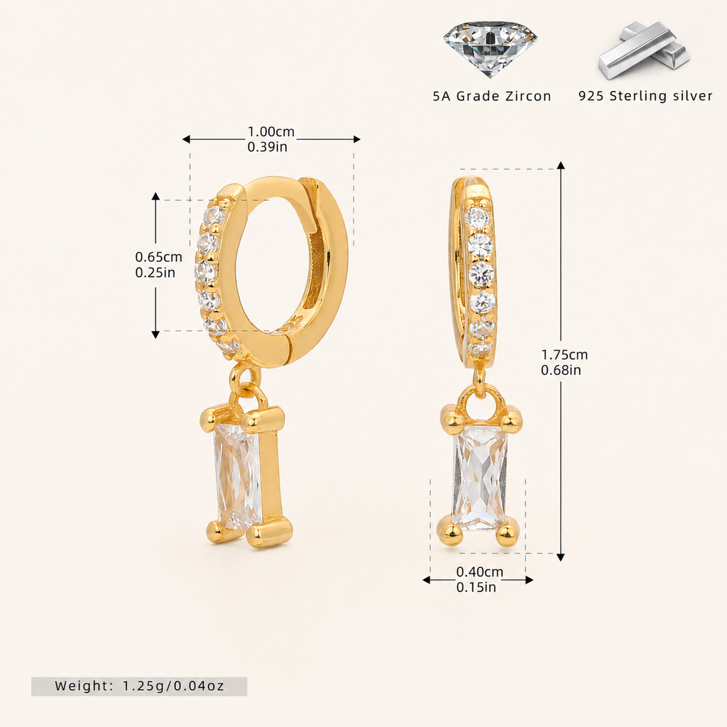 Sterling Silver Geometric Zirconia Hoop Earrings - Gold / 7