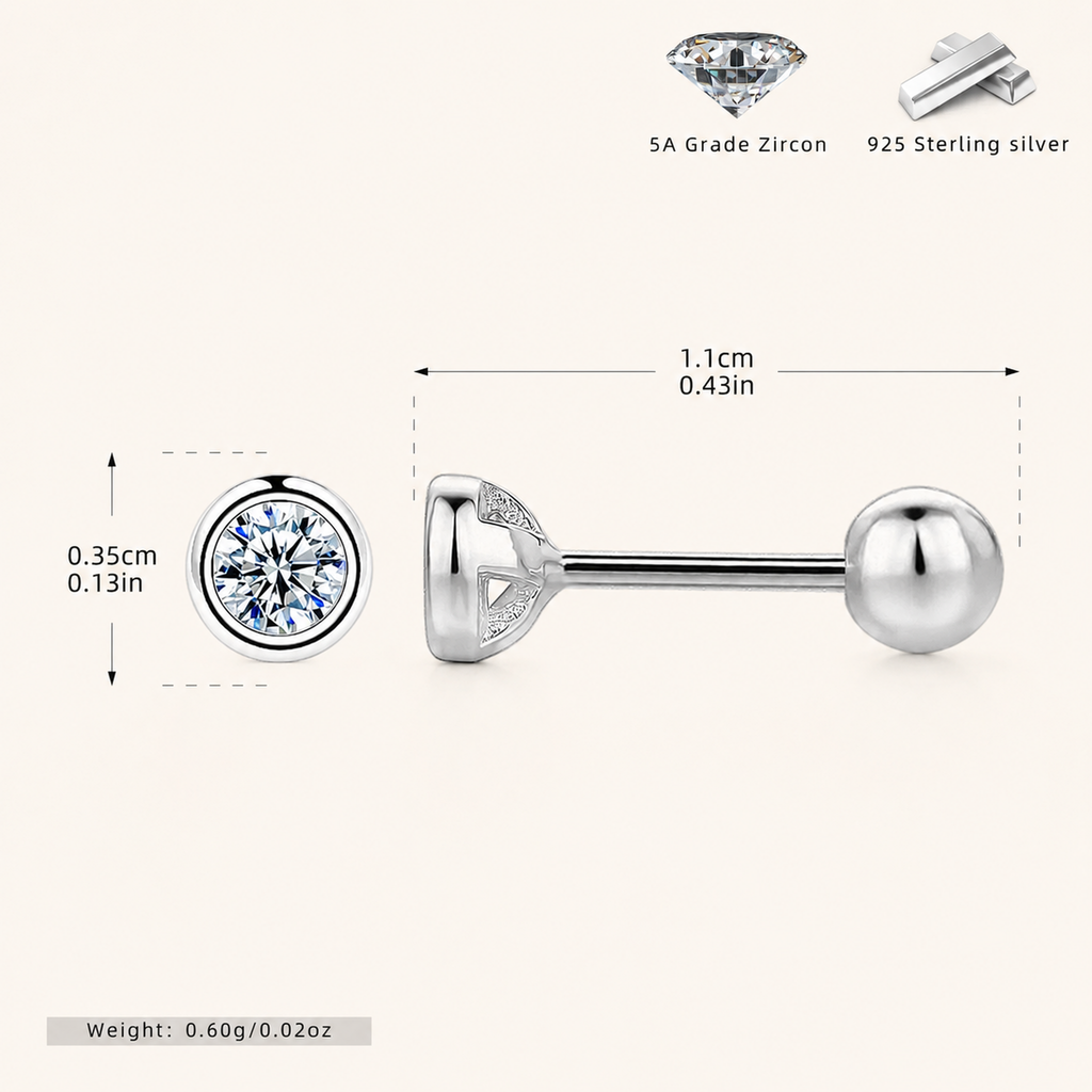 Sterling Silver Bezel-Set Zirconia Flat Back Earrings - Platinum / 2.5mm