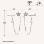 Sterling Silver Star Zirconia Chain Drop Stud Earrings - Platinum
