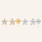 Sterling Silver Five-Point Star Zirconia Flower Flat Back Earrings