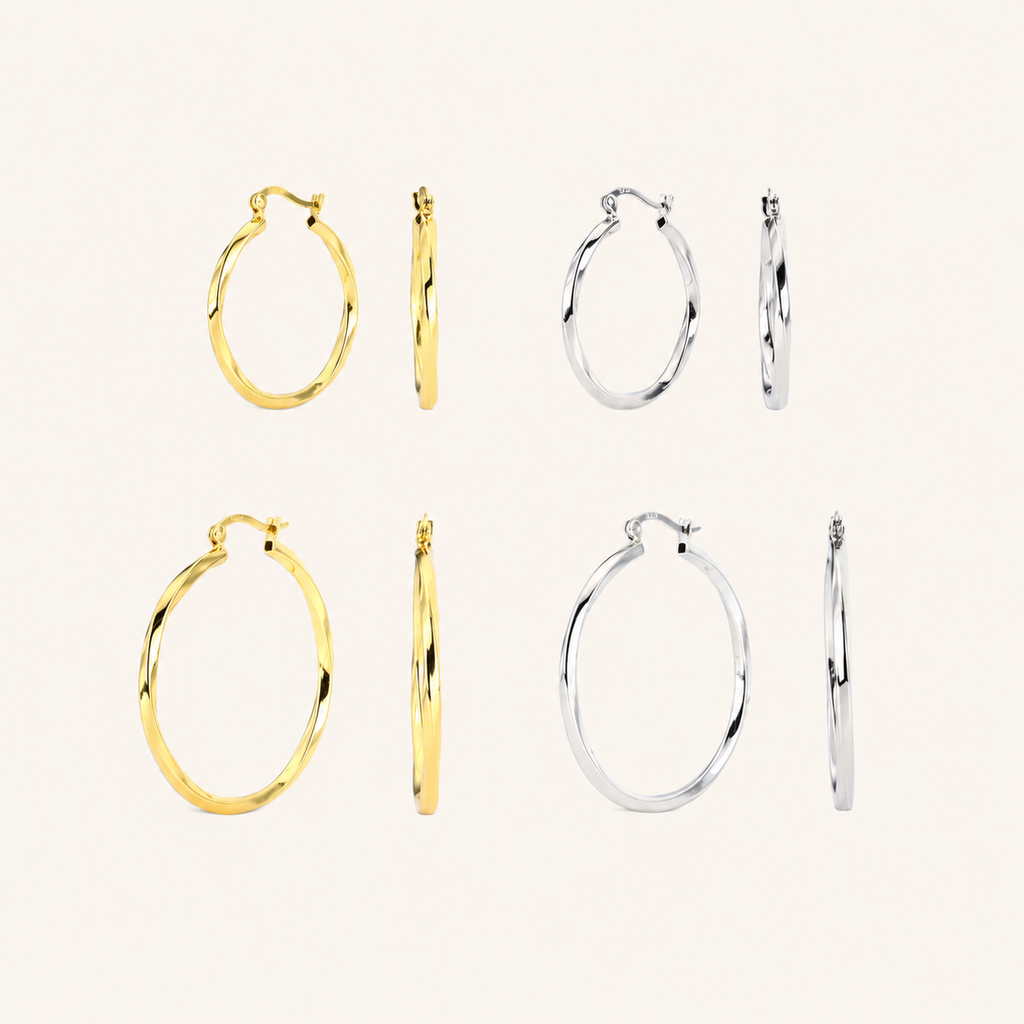 Sterling Silver Twisted Hollow Hoop Earrings