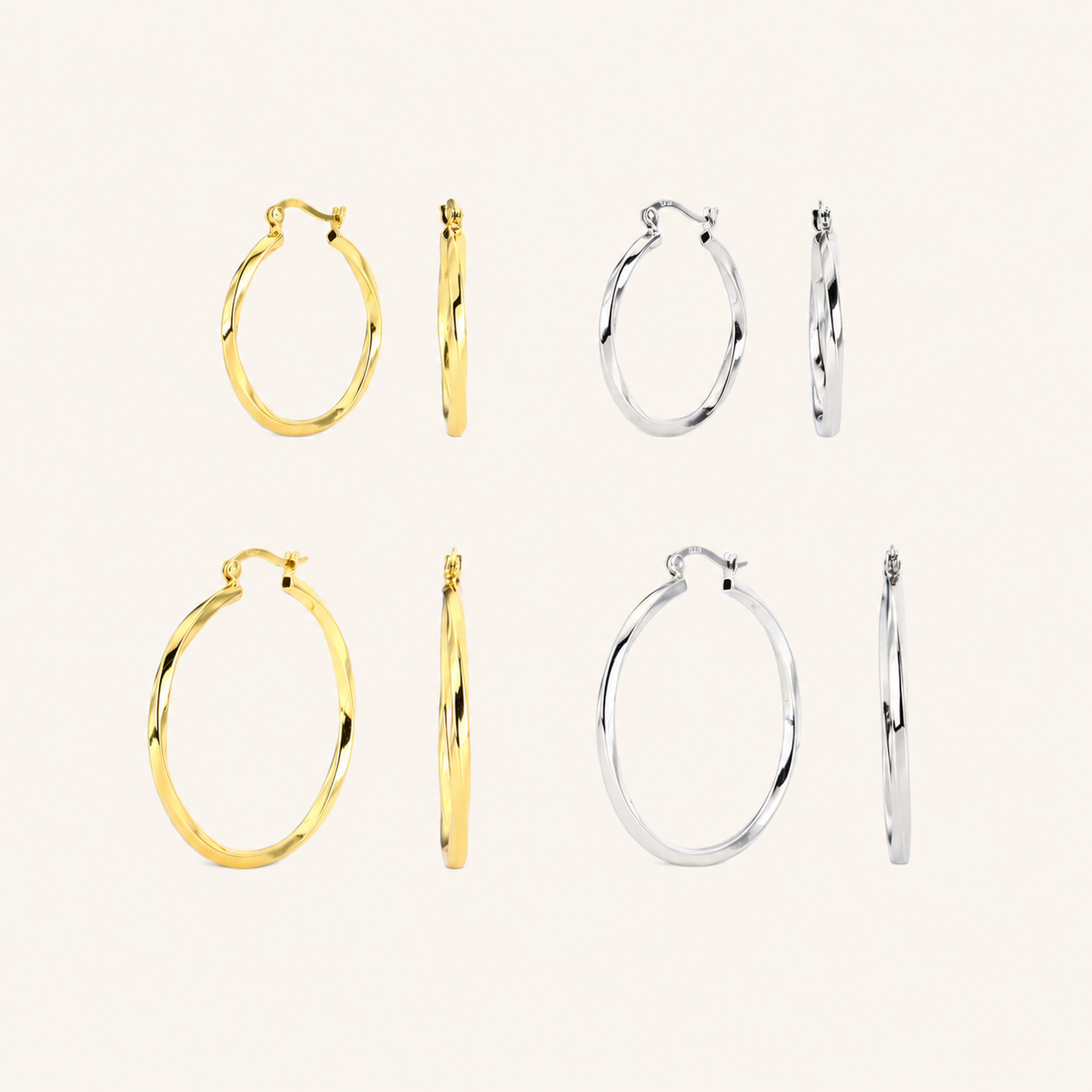 Sterling Silver Twisted Hollow Hoop Earrings