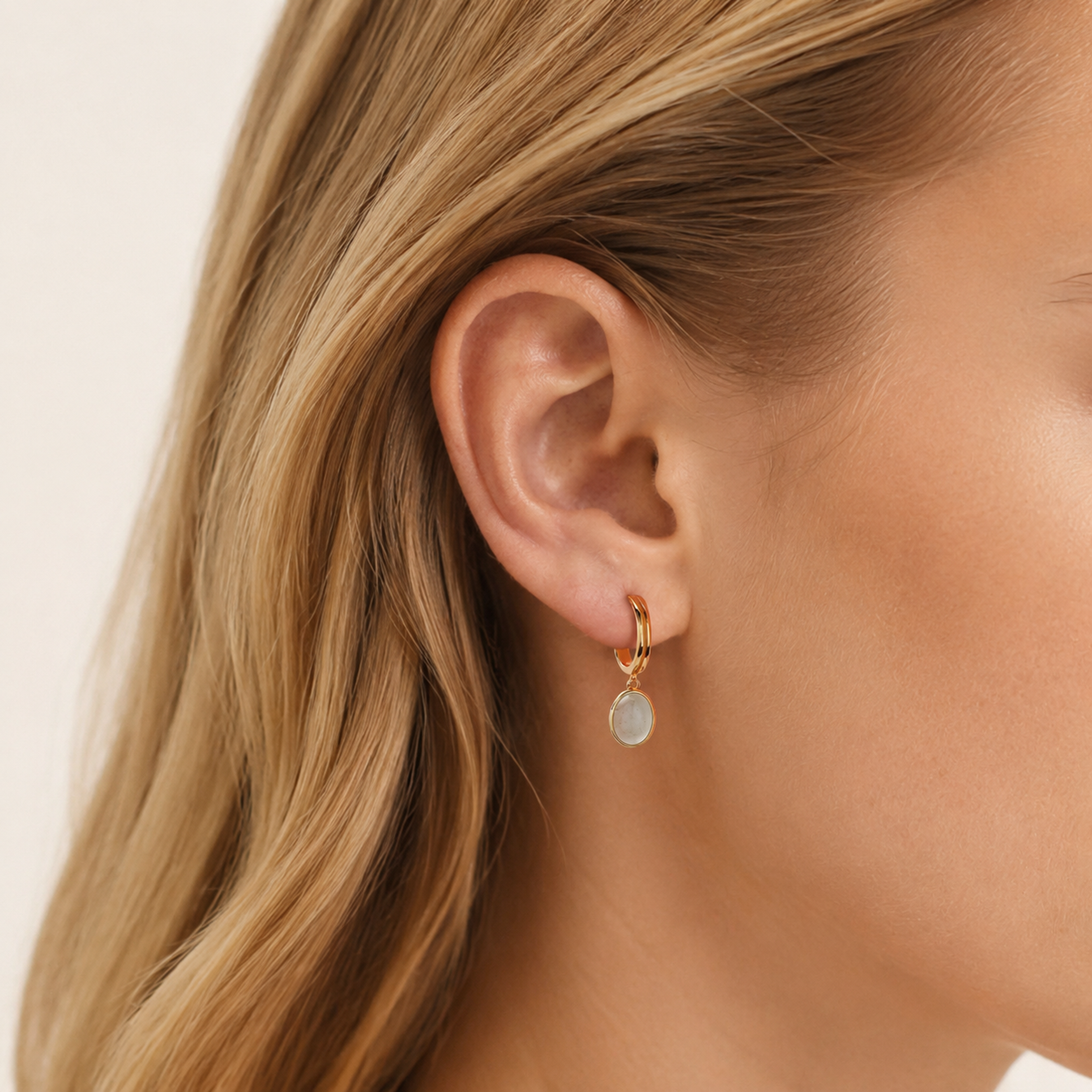 Sterling Silver Aventurine Jade Drop Stud Earrings worn on the ear