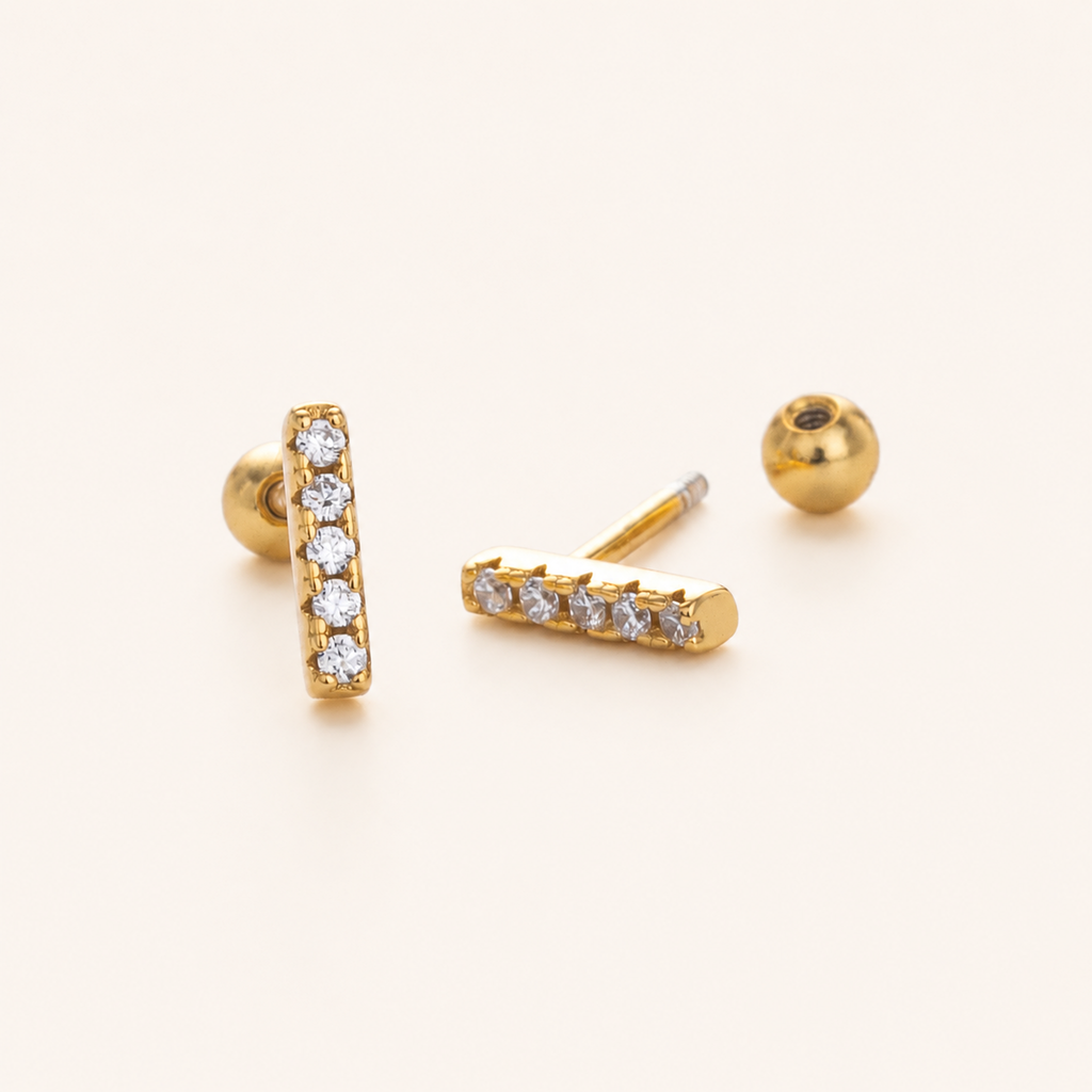 Sterling Silver Zirconia Bar Row Flat Back Earrings detail