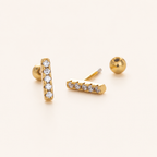 Sterling Silver Zirconia Bar Row Flat Back Earrings detail