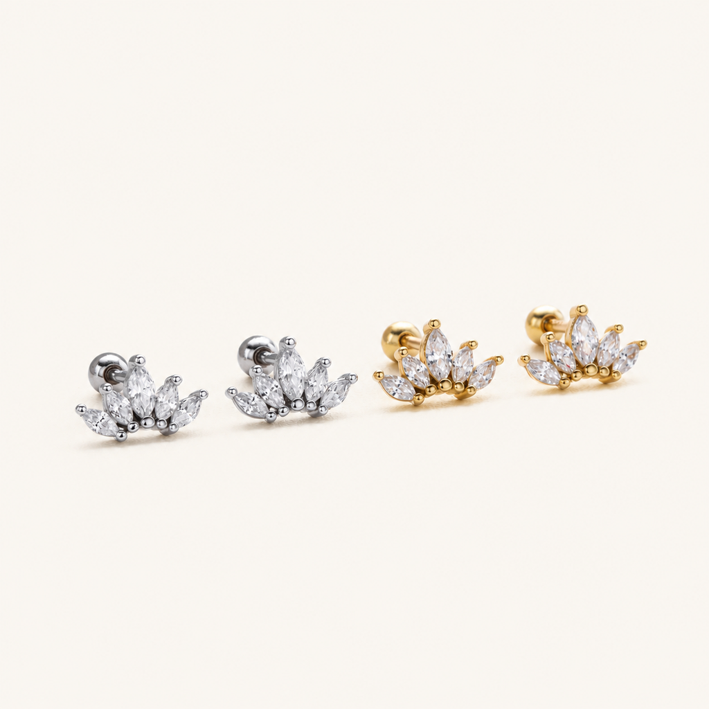 Sterling Silver Zirconia Crown Flat Back Earrings detail view