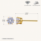 Sterling Silver Six-Prong Zirconia Stud Earrings - Gold / 5mm