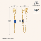 Sterling Silver Multicolor Zirconia Chain Drop Stud Earrings - Gold / Blue