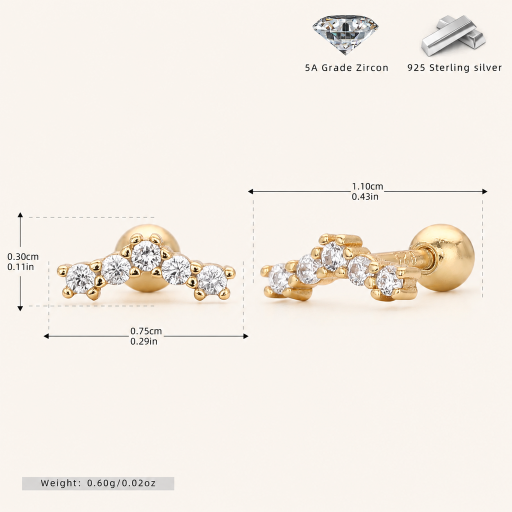 Sterling Silver Cubic Zirconia Flat Back Earrings - Gold