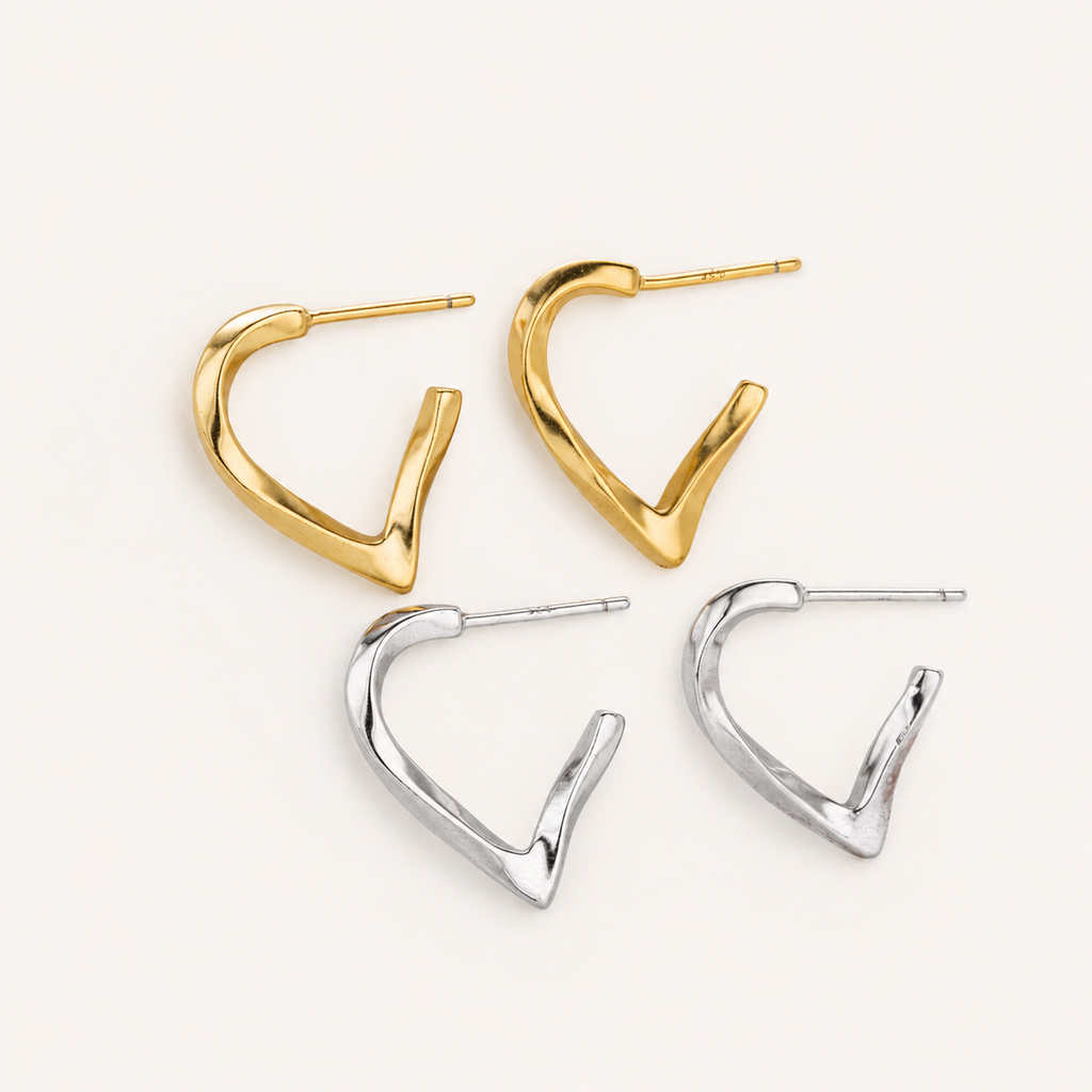 Sterling Silver Polished Heart Twist Stud Earrings detail