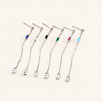 Sterling Silver Multicolor Zirconia Chain Drop Stud Earrings detail view