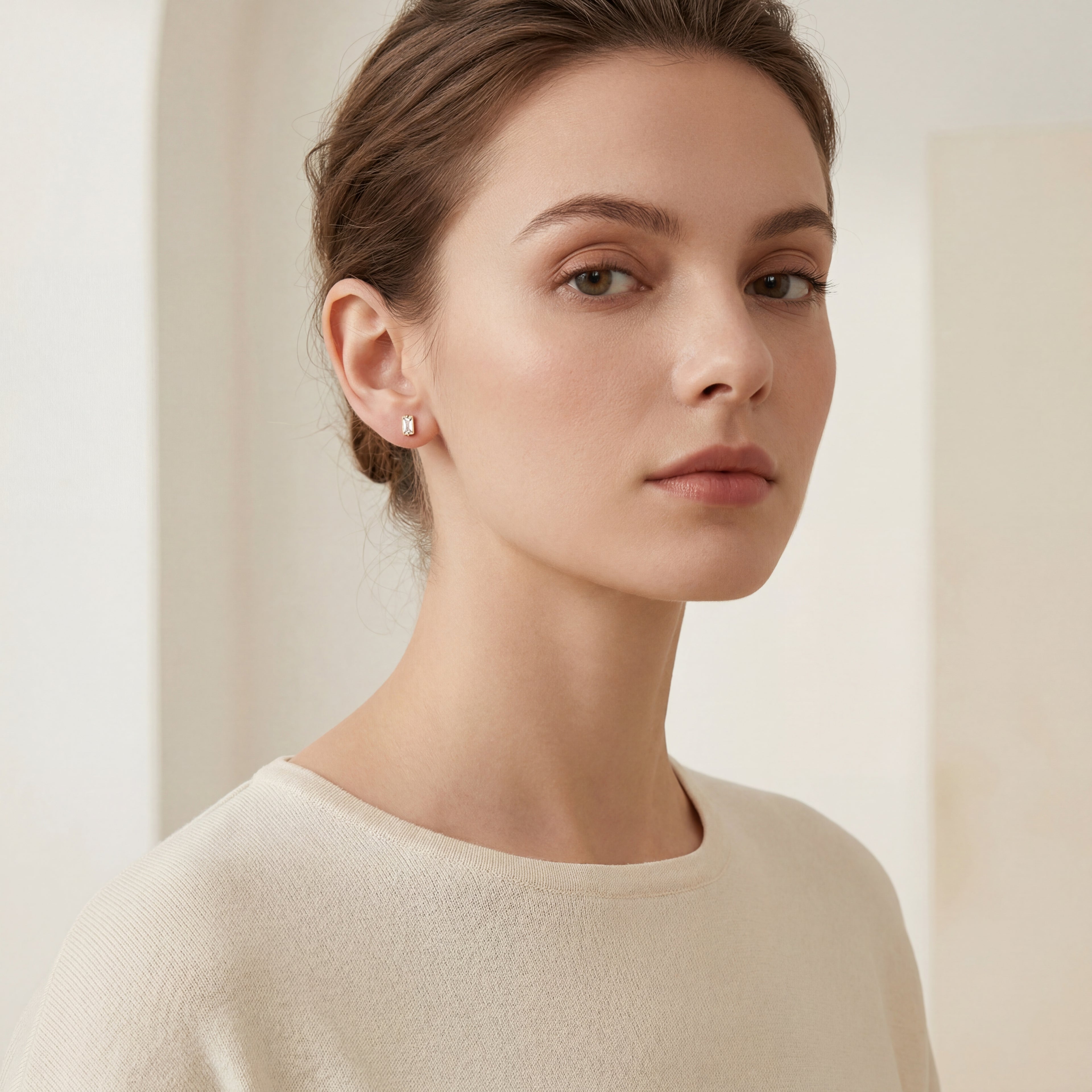 Rectangle Crystal Titanium Stud Earrings - image 3