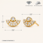 Sterling Silver Zirconia Fan Stud Earrings - Gold
