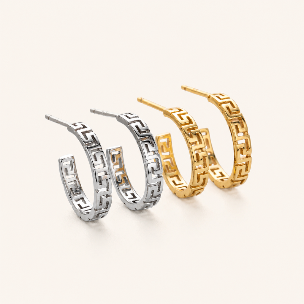 Sterling Silver Geometric C-Curve Stud Earrings detail view