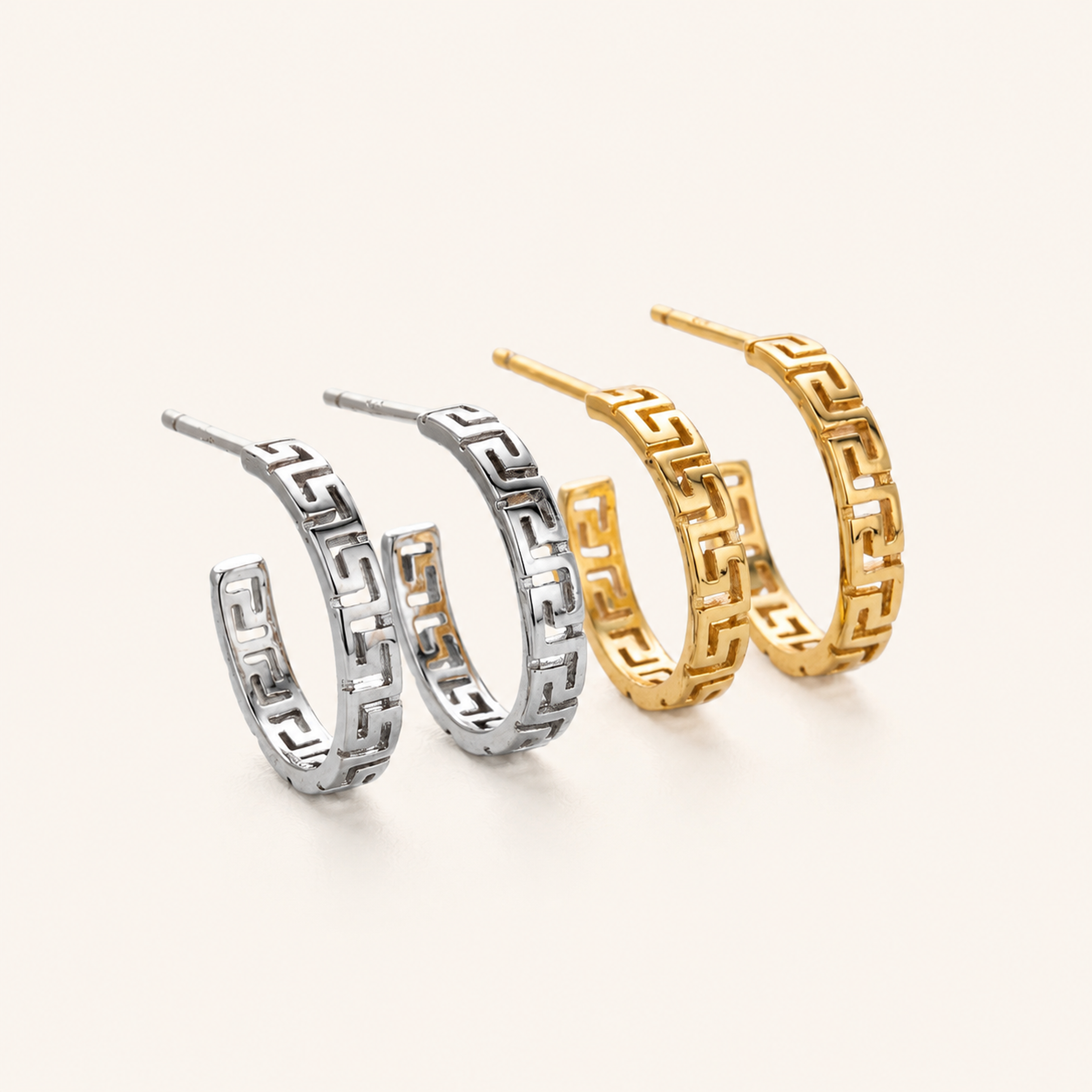 Sterling Silver Geometric C-Curve Stud Earrings detail view