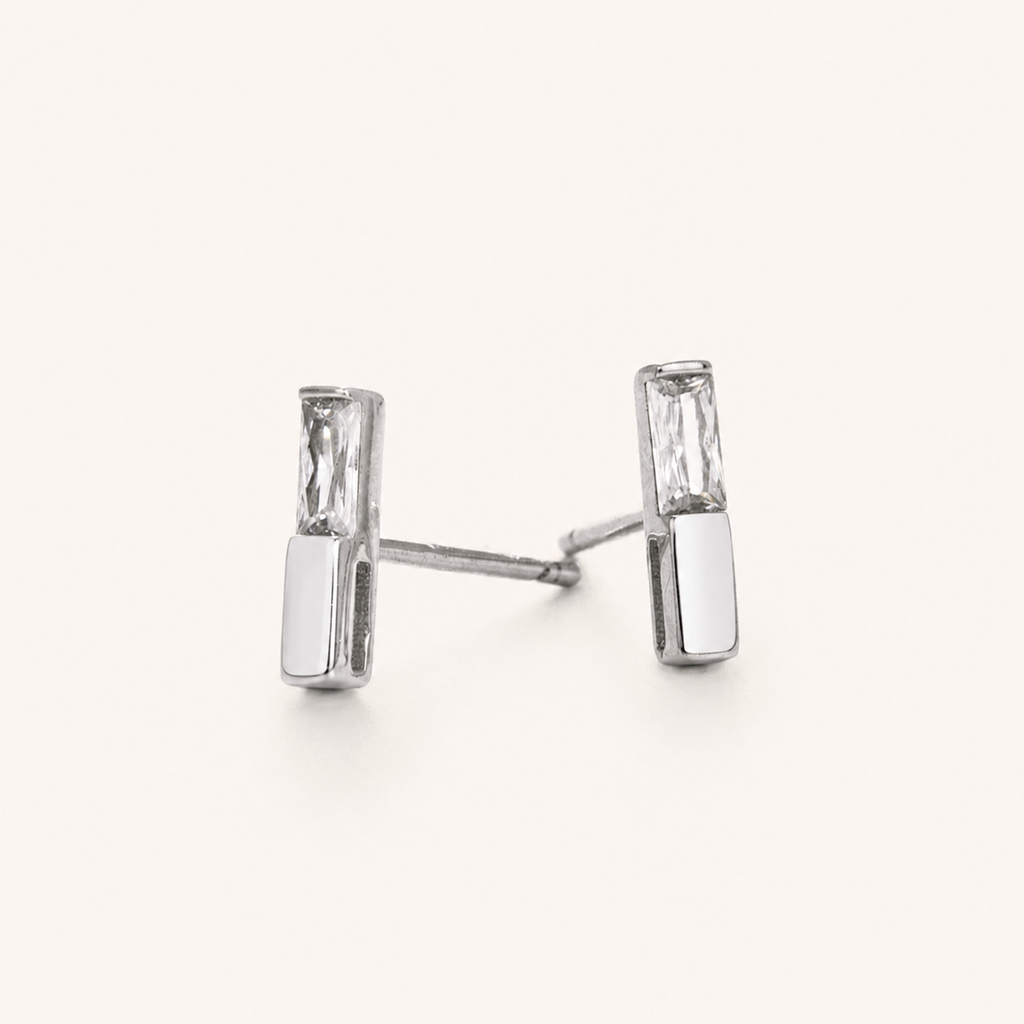 Sterling Silver Zirconia Square Stud Earrings detail view