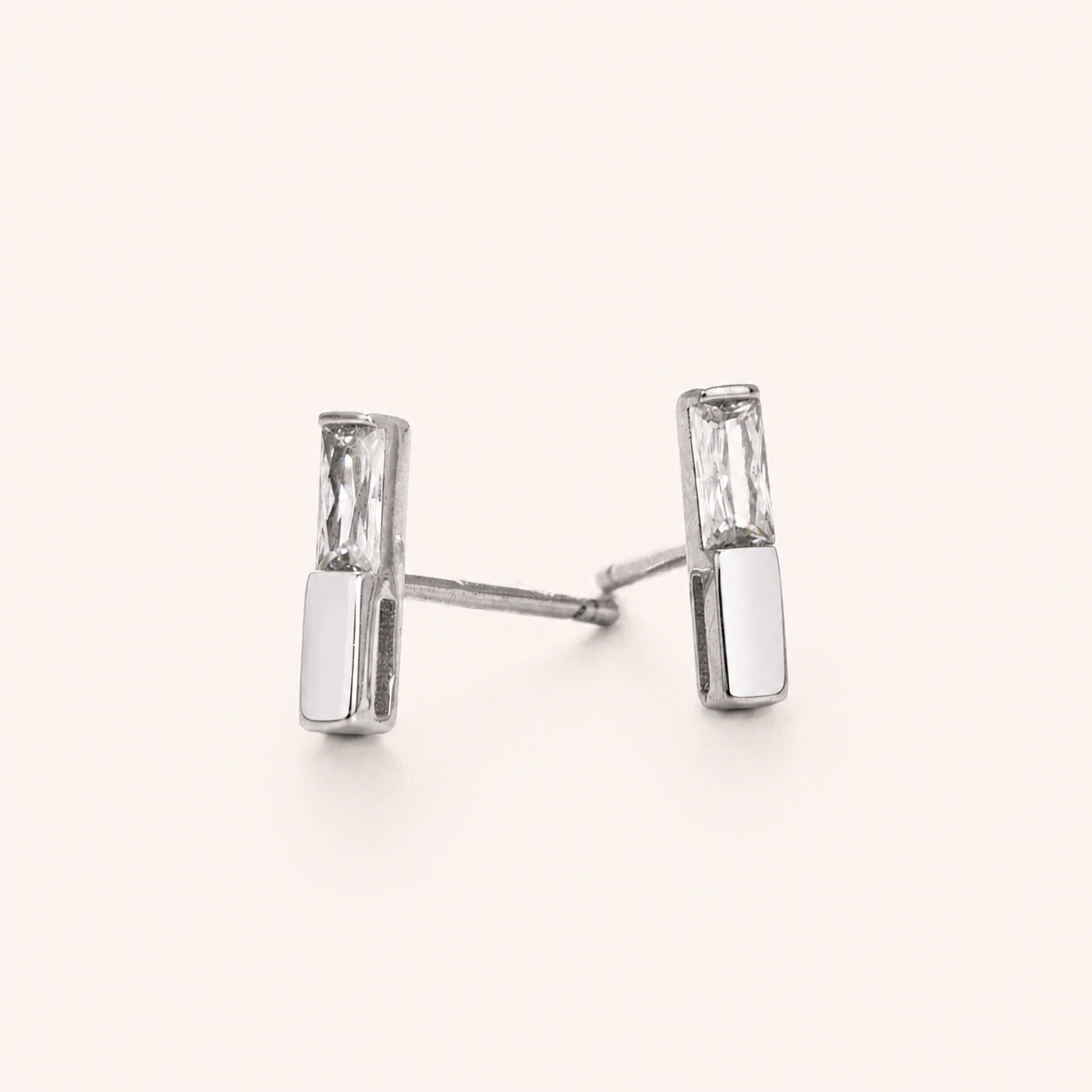 Sterling Silver Zirconia Square Stud Earrings detail view