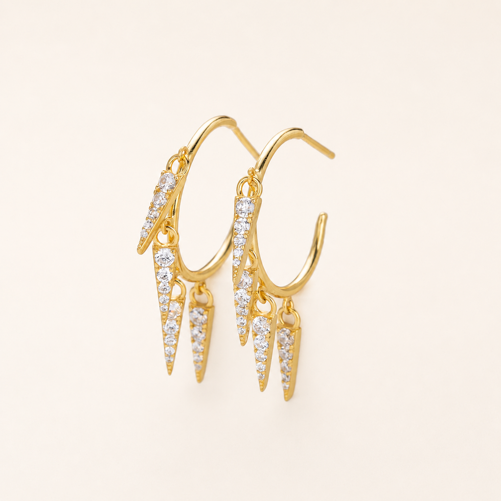 Sterling Silver French Zirconia Tassel Drop Stud Earrings detail view