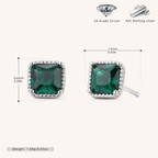 Sterling Silver Square Emerald-Green Zirconia Stud Earrings - Platinum