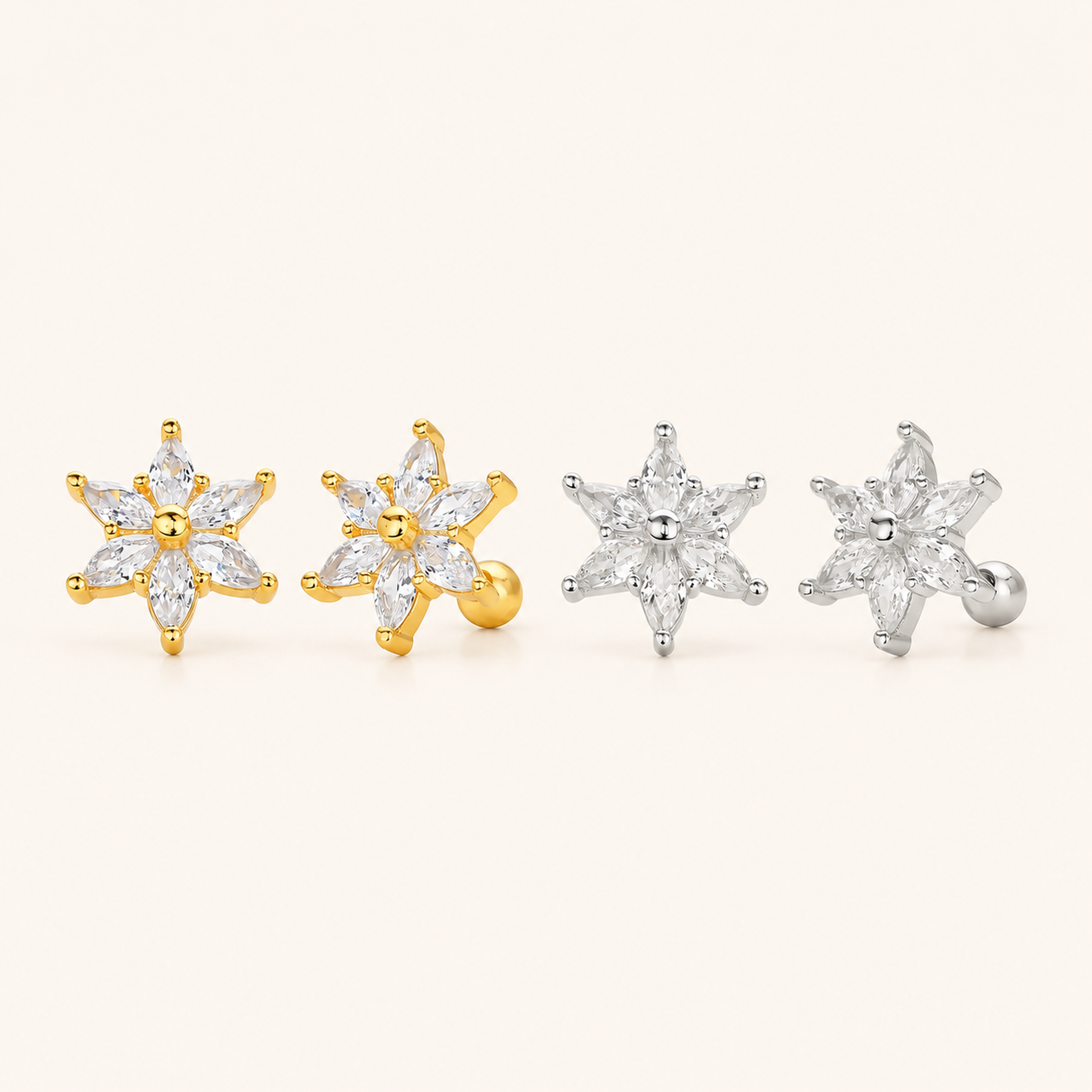 Sterling Silver Zirconia Flower Flat Back Earrings