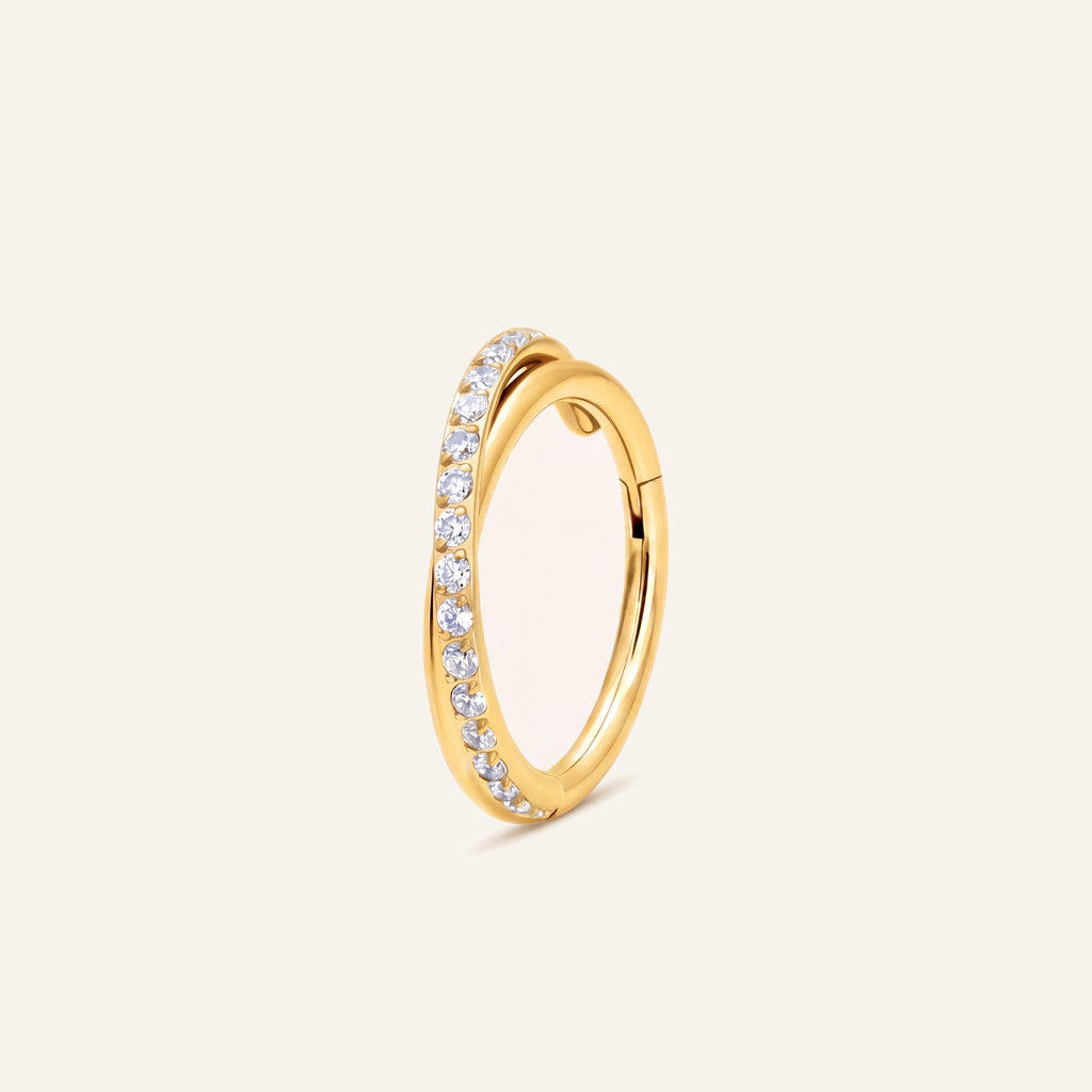 Slim Pave Titanium Hoop Earrings - Gold