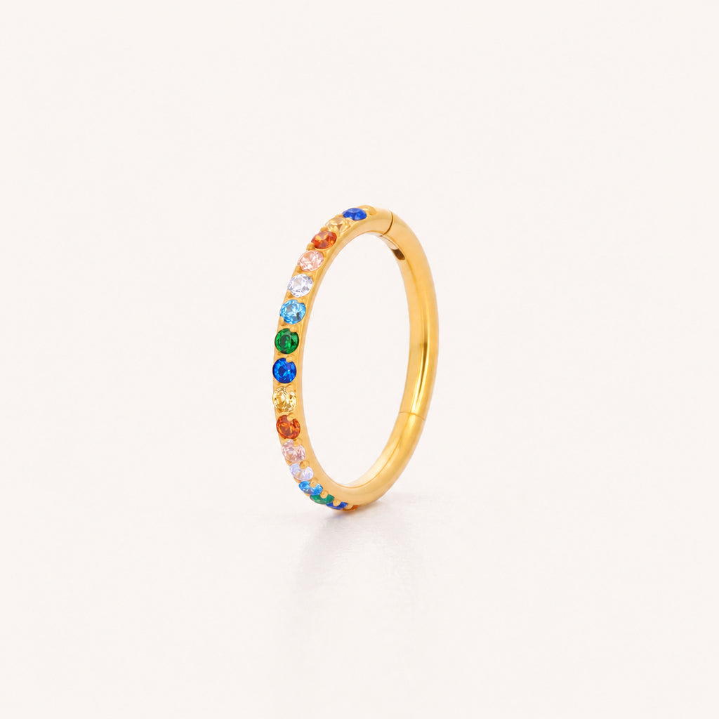 Rainbow Crystal Titanium Hoop Earrings - Gold