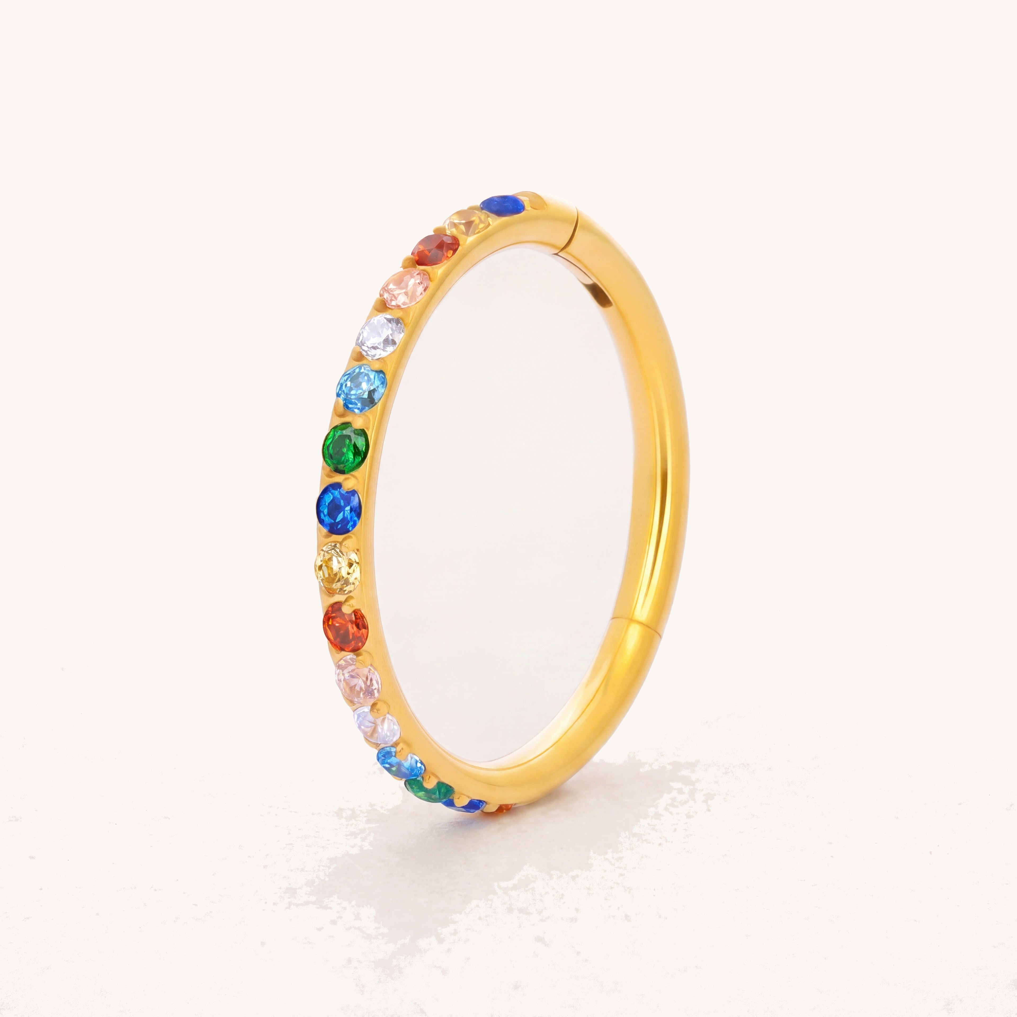 Rainbow Crystal Titanium Hoop Earrings - Gold