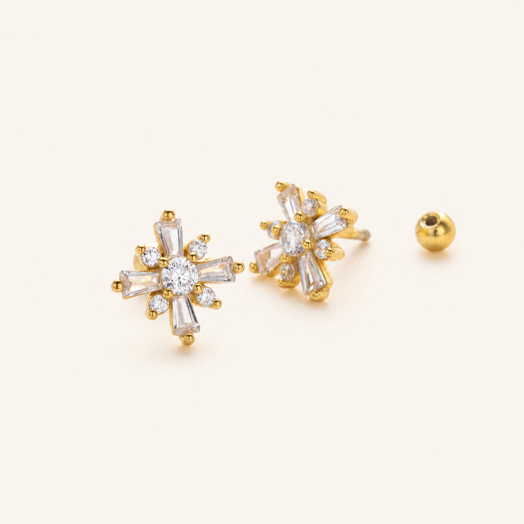 Sterling Silver Rice Flower Zirconia Flat Back Earrings detail view