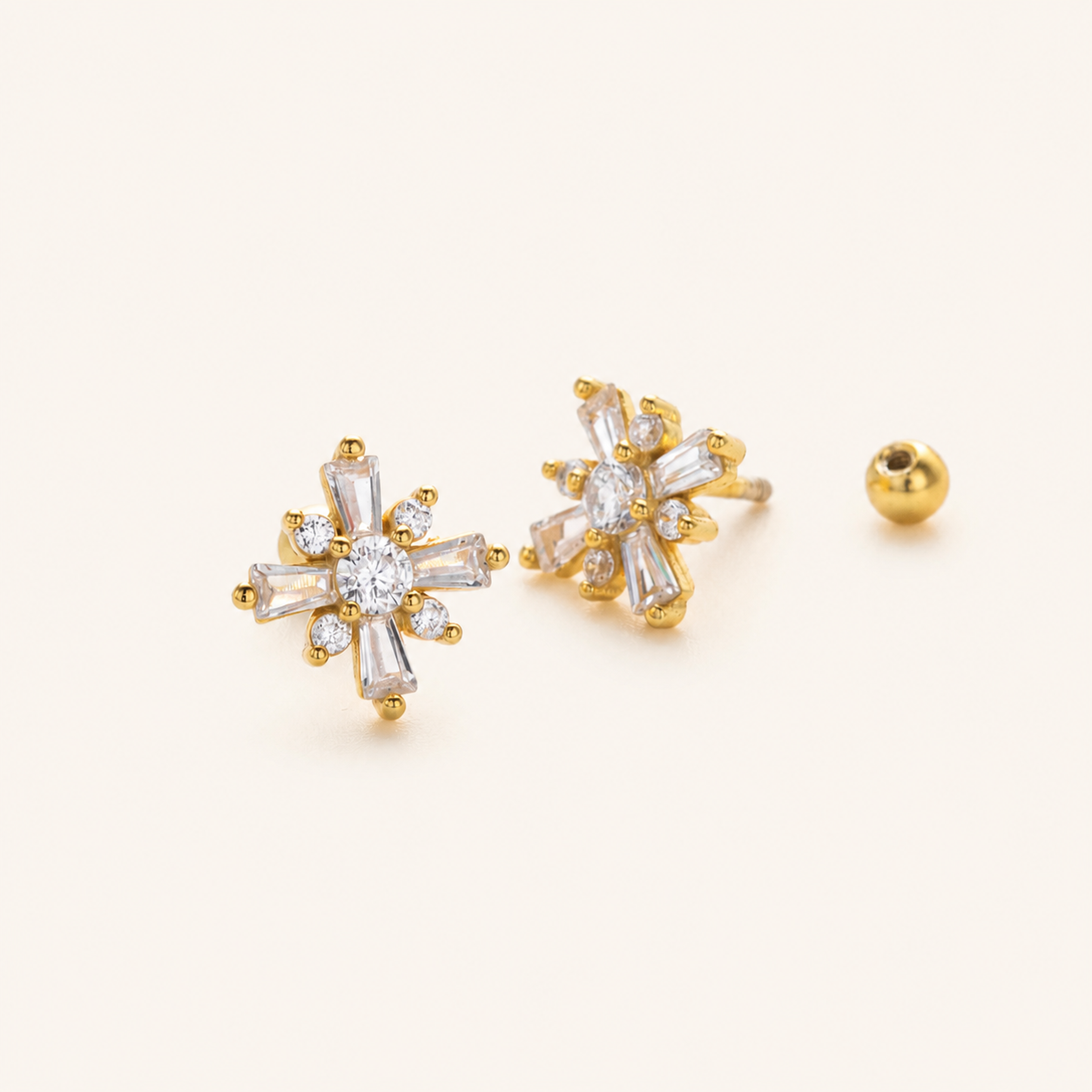 Sterling Silver Rice Flower Zirconia Flat Back Earrings detail view