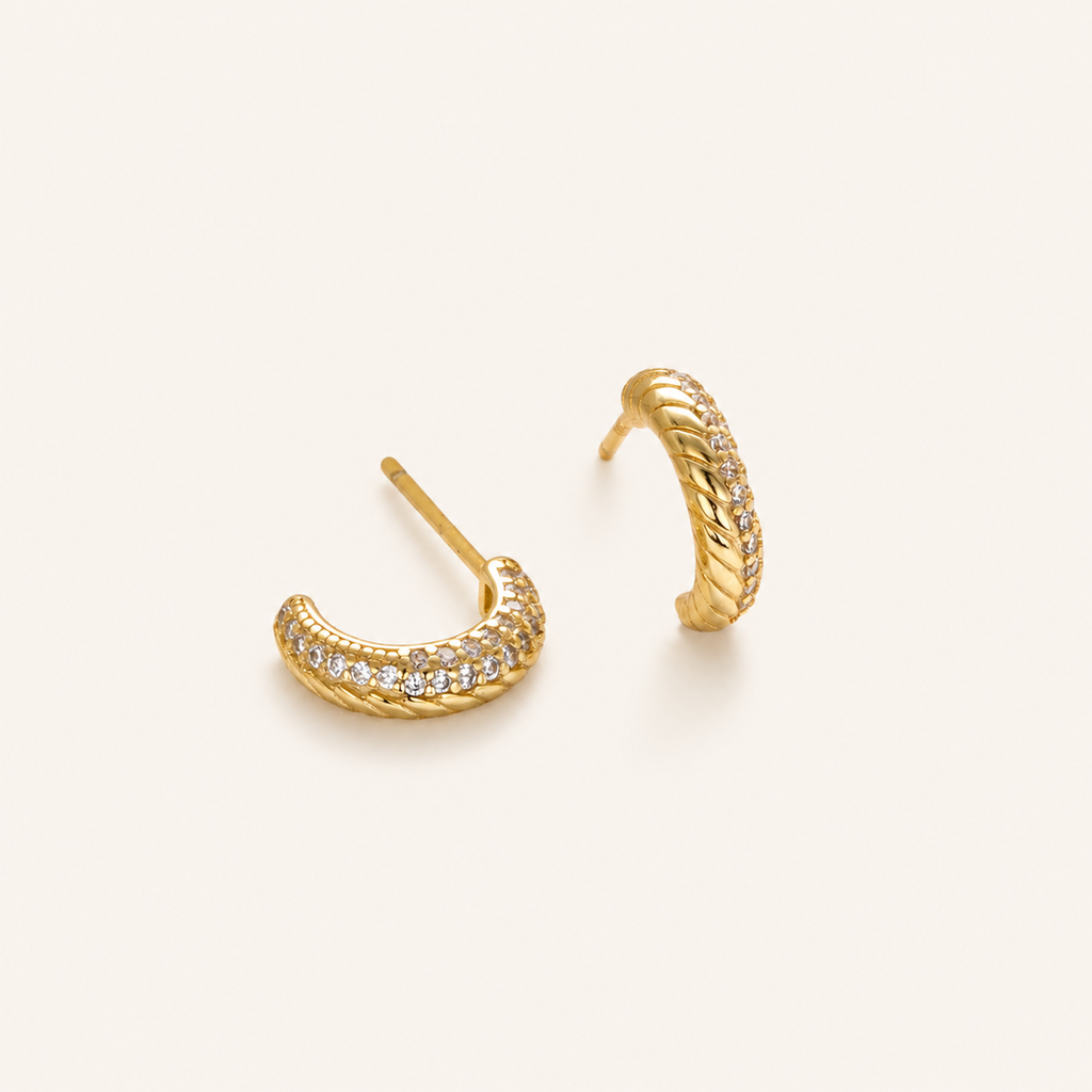 Sterling Silver French Minimalist Zirconia Stud Earrings detail