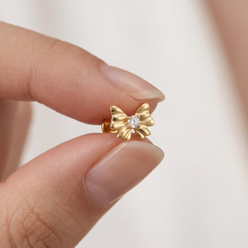 Bow Crystal Titanium Stud Earrings - image 4