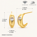 Sterling Silver Zirconia Crescent Moon Stud Earrings - Gold
