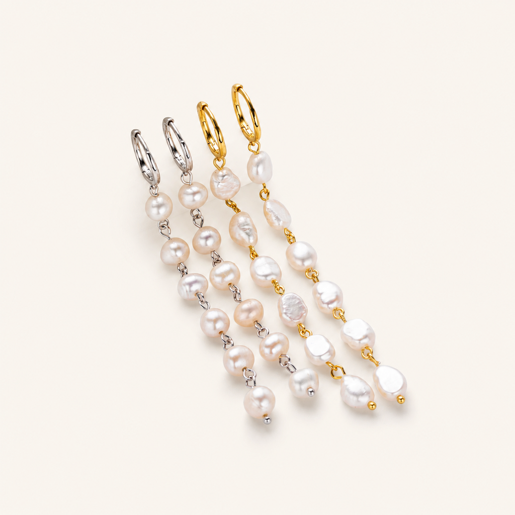 Sterling Silver Pearl Drop Hoop Earrings detail