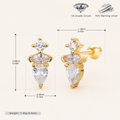 Sterling Silver Teardrop Zirconia Flat Back Earrings - Gold