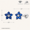 Sterling Silver Five-Point Star Zirconia Flat Back Earrings - Platinum / Blue