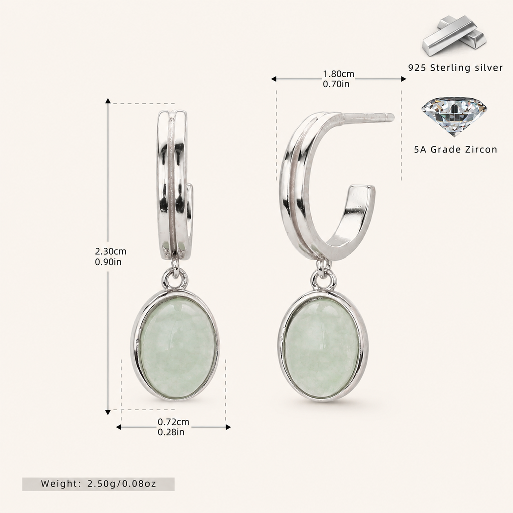 Sterling Silver Aventurine Jade Drop Stud Earrings - Platinum