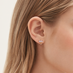 Sterling Silver Zirconia Crown Flat Back Earrings worn on the ear