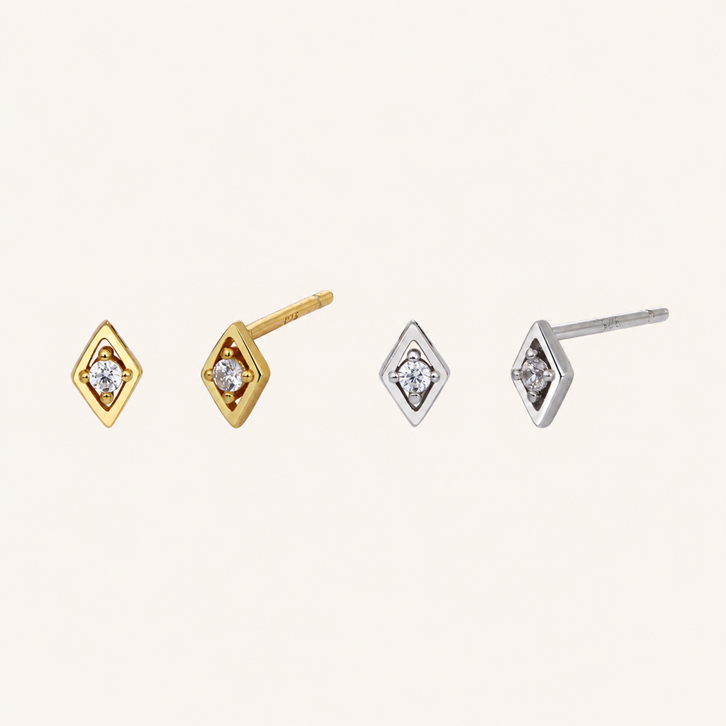 Sterling Silver Rhombus Zirconia Tassel Stud Earrings
