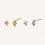 Sterling Silver Rhombus Zirconia Tassel Stud Earrings